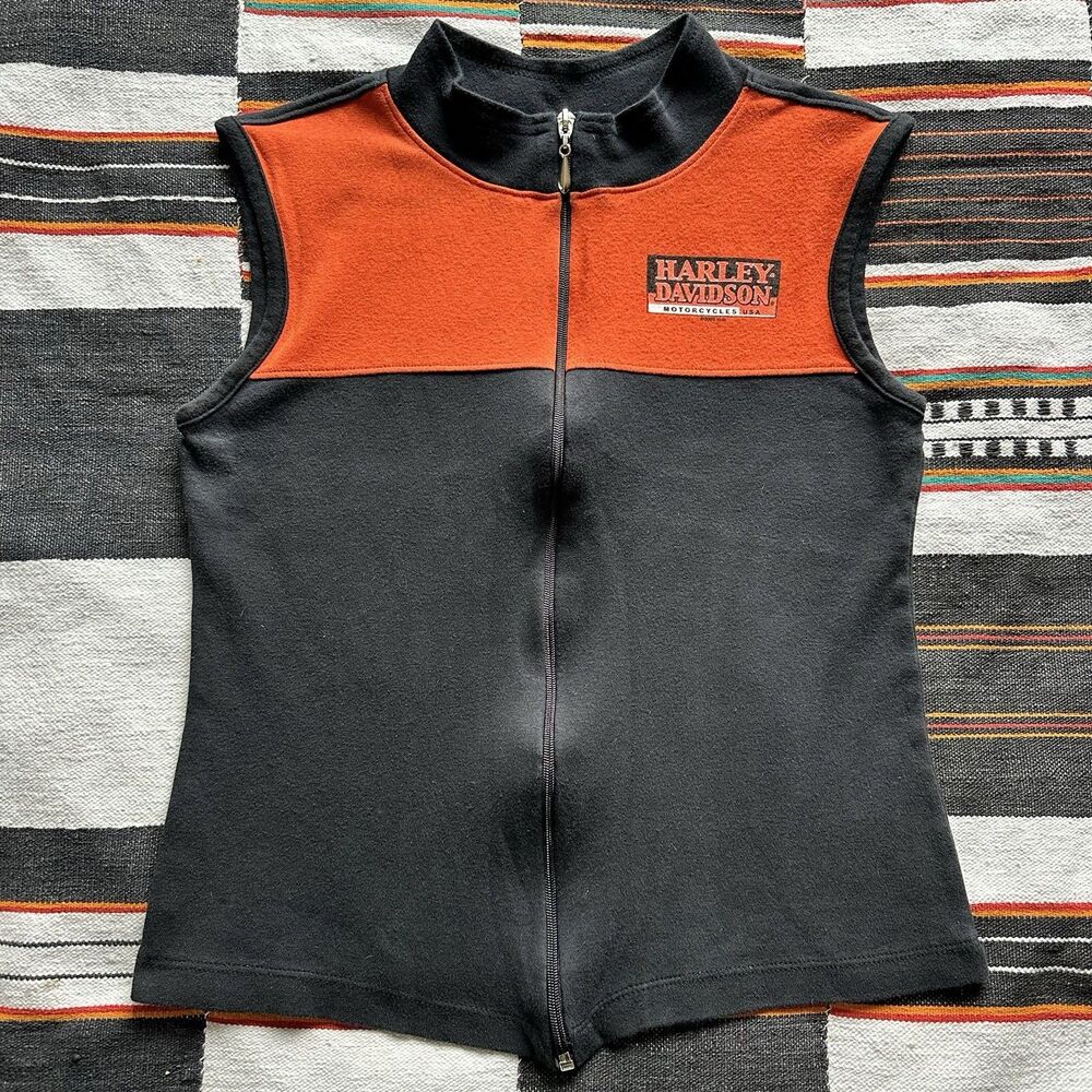 Vintage Y2K Harley Davidson Double Sided Full Zip Up Vest Top. Black. Large. USA